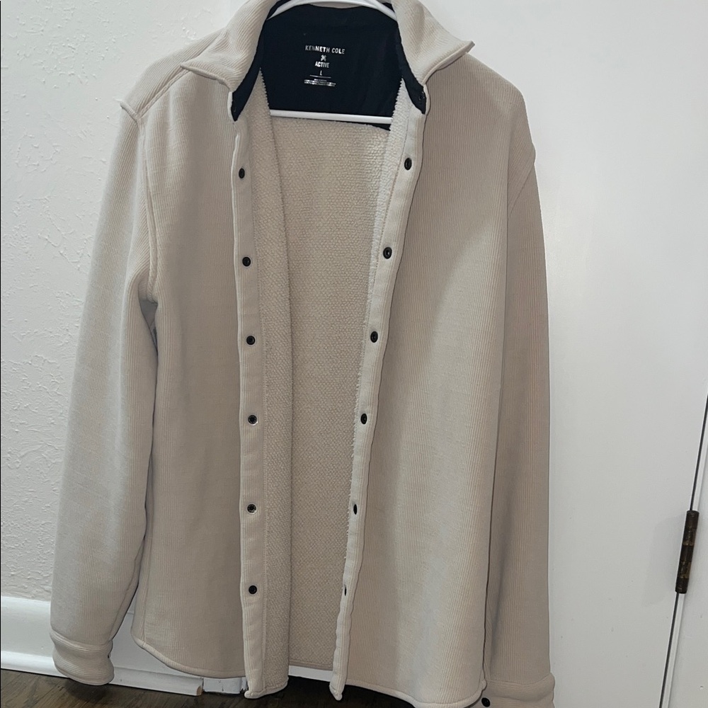 Kenneth Cole Cream Tan Snap-Up Sweater